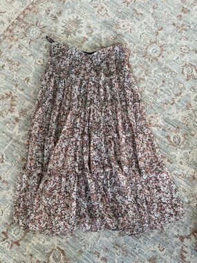 Polo by Ralph Lauren Pink and White Floral Tiered Midi Skirt